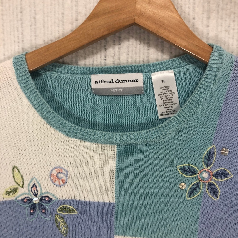 Alfred Dunner Petite Short Sleeve Sweater Blue Green Floral Coastal PL RN19232 - Picture 4 of 8